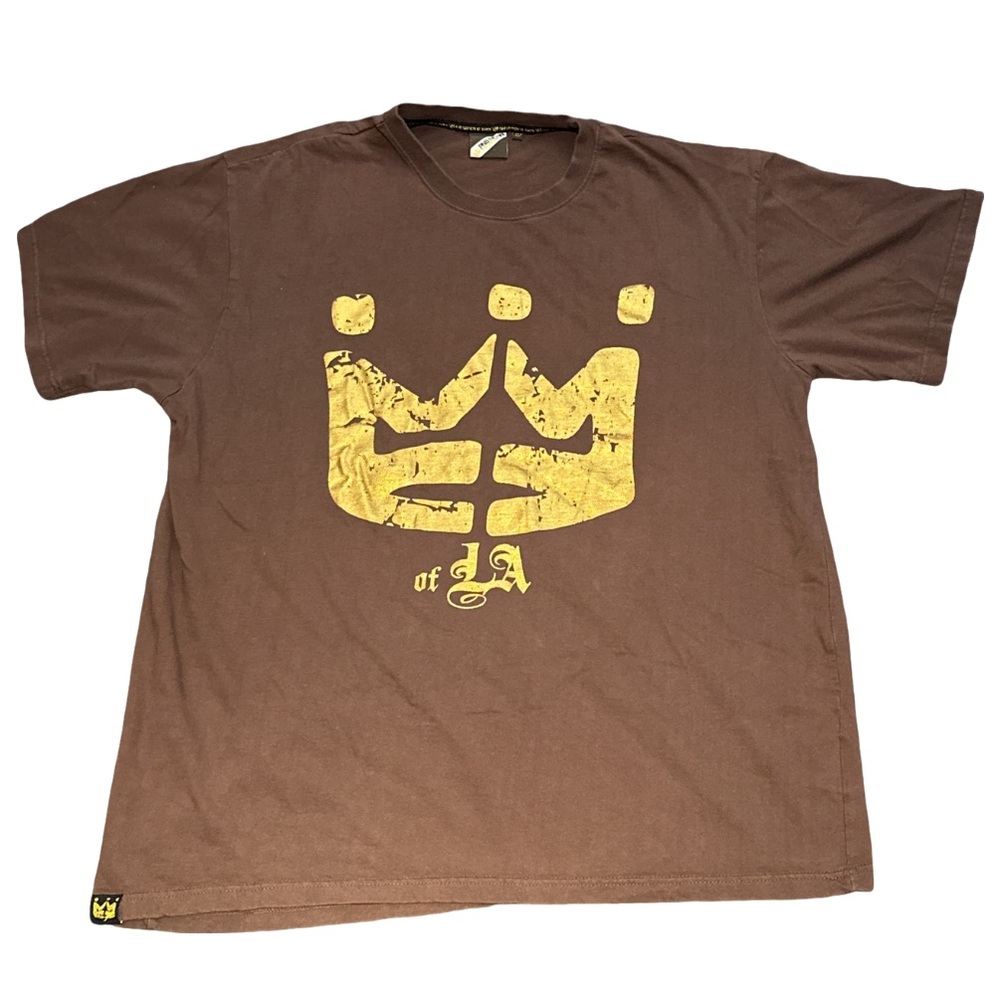 VINTAGE 90s PNB NATION rare men's brown&gold graphic tee, size XL.